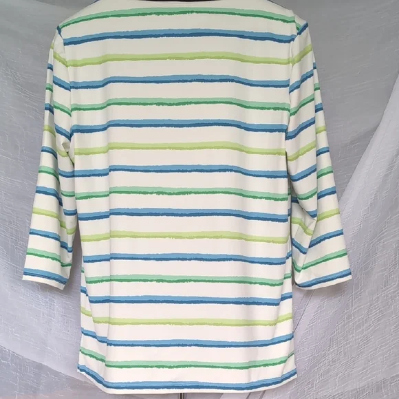 Peck & Peck Blue and Green Striped Top - Picture 4 of 9